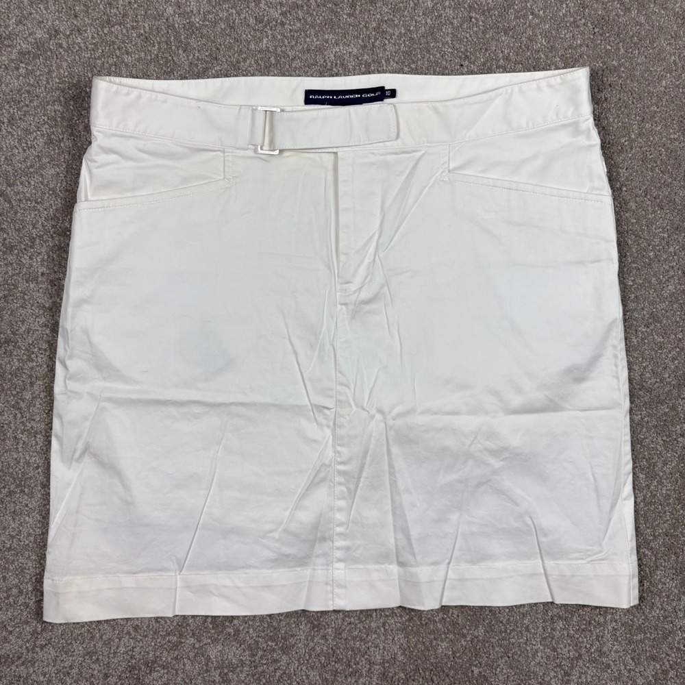 Ralph Lauren Golf Womens White Cotton Blend Buckle Waist Skort Size 10